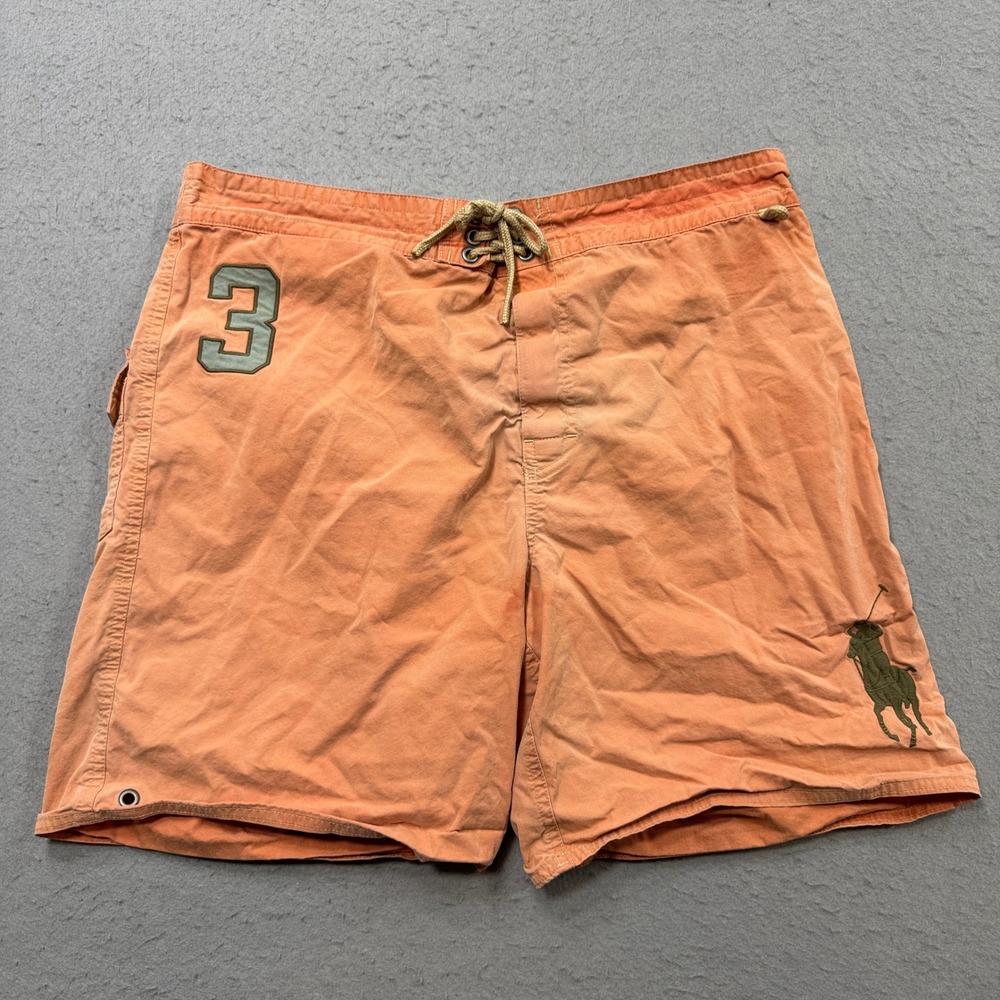 Polo Ralph Lauren Swim Trunks Men's XL Orange Mesh Lined Athletic Board Shorts